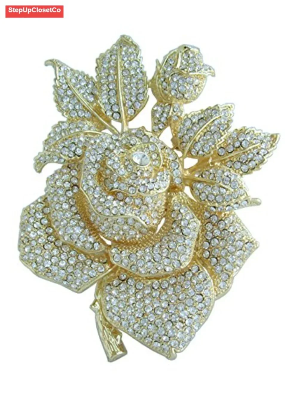 Large Wedding Rose Brooch Pin Austrian Crystal Pendant Rhinestone 5.32